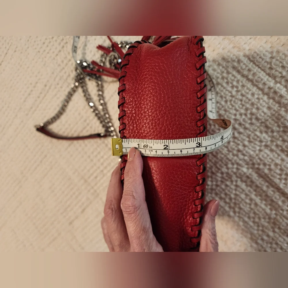Michael Kors Whipped Chelsea Red Leather Bag with Tassel Silver $328 NEW
